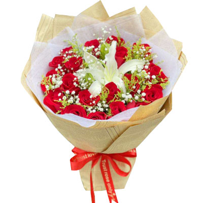 天津19朵红玫瑰1支百合，永恒之美