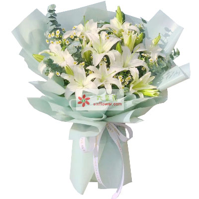 天津6支白色多头百合,温馨的祝福