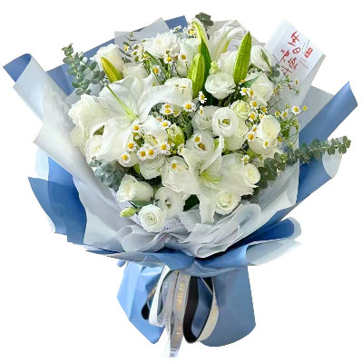 天津11朵白玫瑰桔梗百合，爱永恒不息